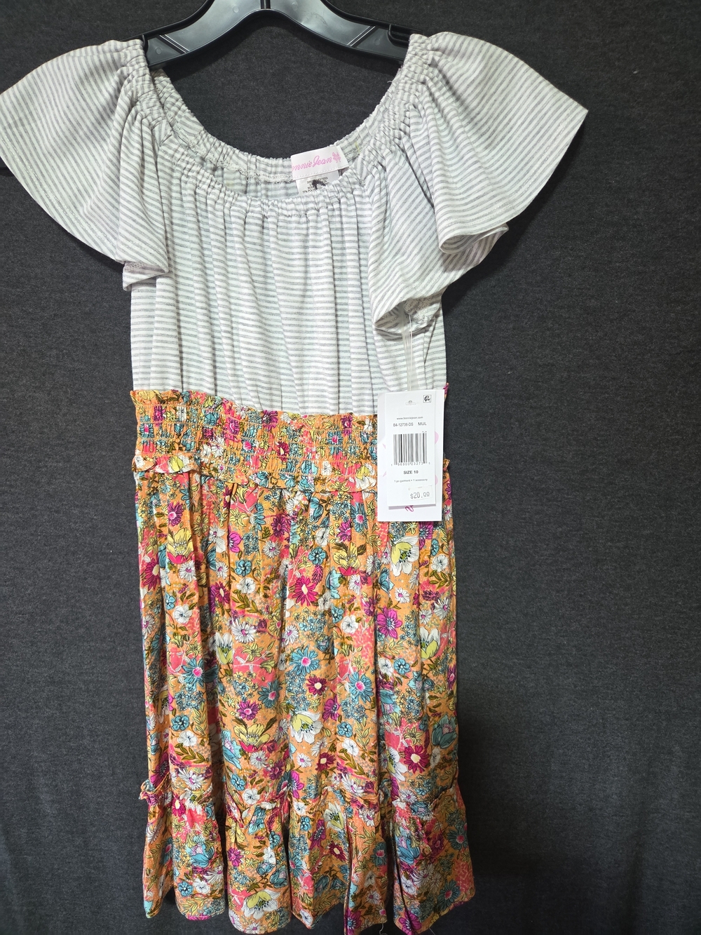 Bonnie Jean Girls Floral Yellow Smocked Waist Dress Sz 10